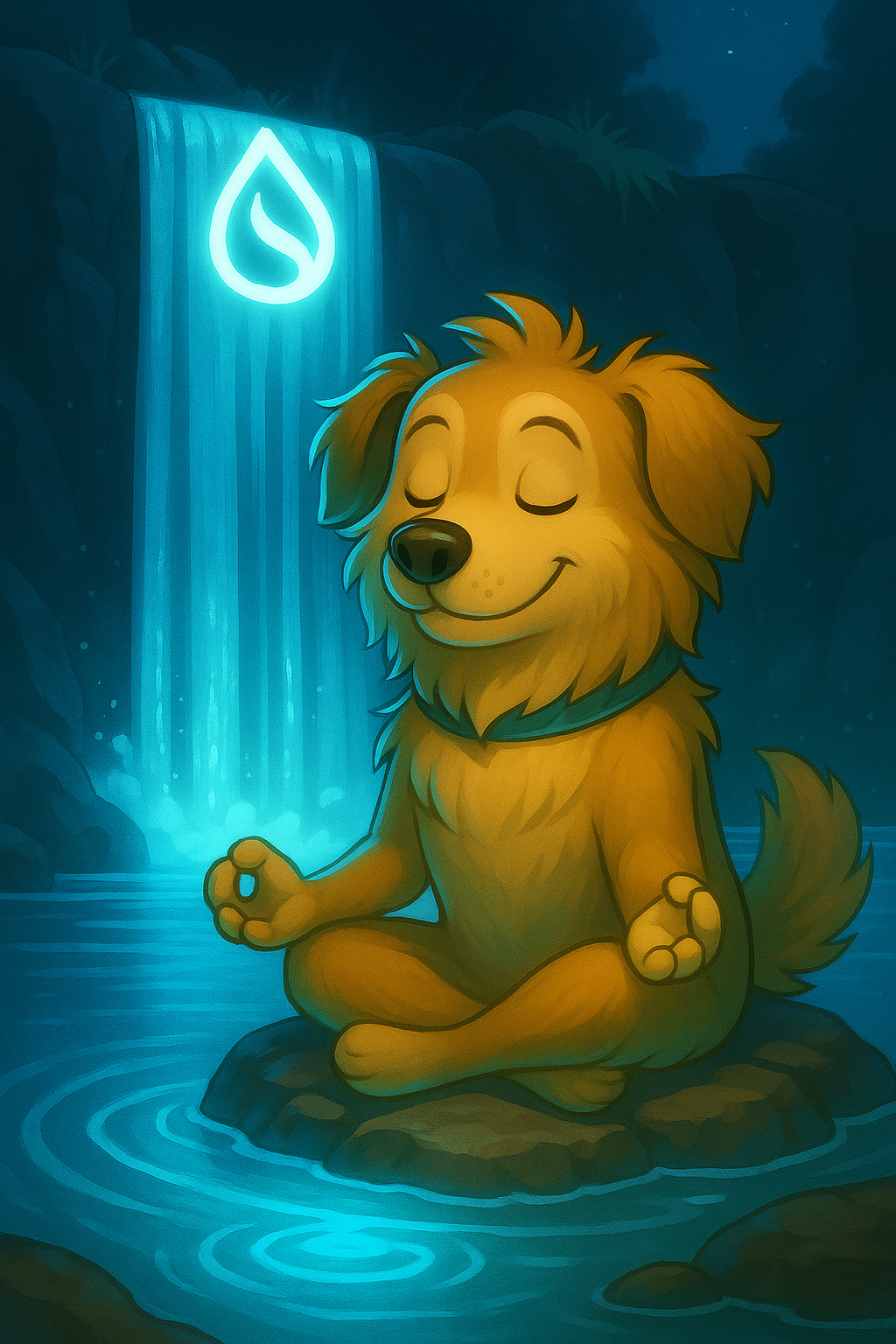 SP meditating at waterfall